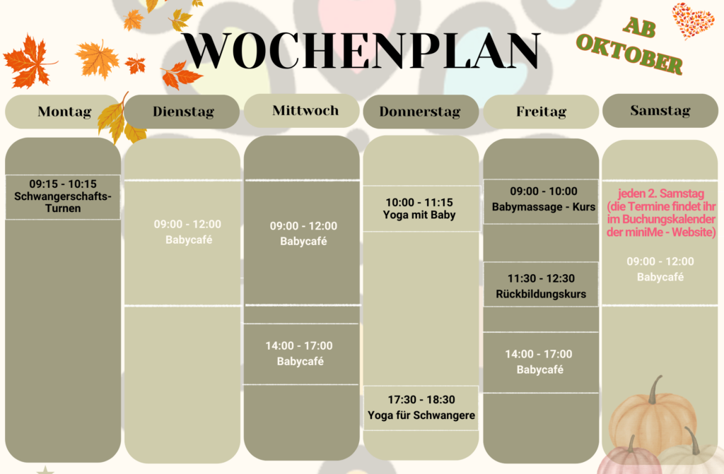 Wochenplan Minime Familientreffpunkt ab Oktober 2024